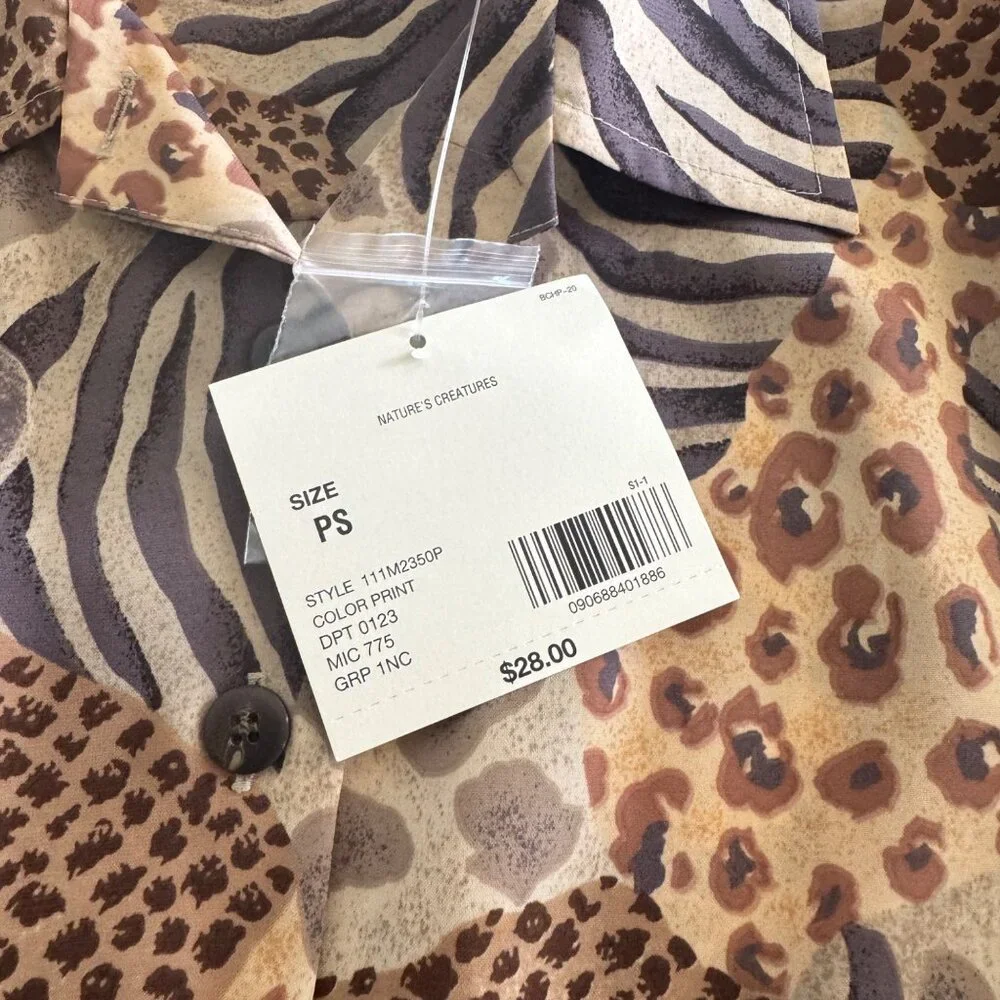 Bechamel Petites Women's Animal Print Button Up LS Blouse Shirt, Size PS NWT - Picture 5 of 8